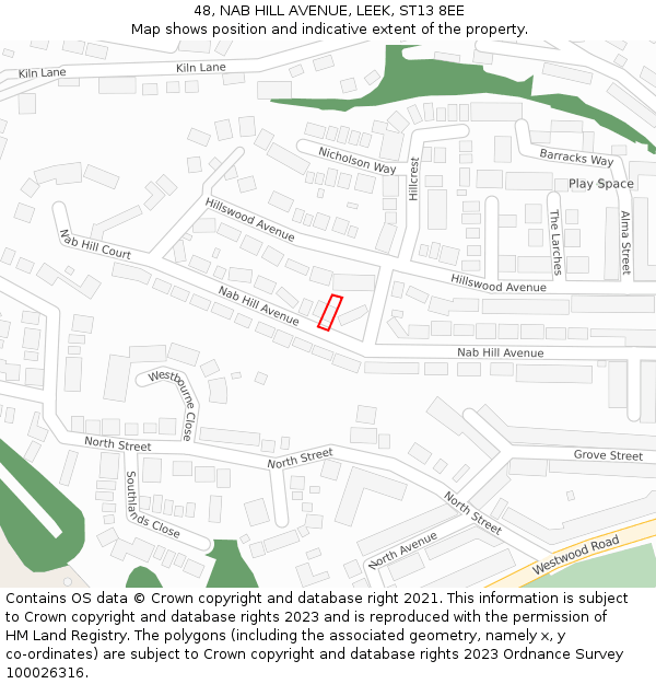 48, NAB HILL AVENUE, LEEK, ST13 8EE: Location map and indicative extent of plot