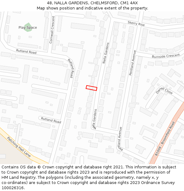 48, NALLA GARDENS, CHELMSFORD, CM1 4AX: Location map and indicative extent of plot