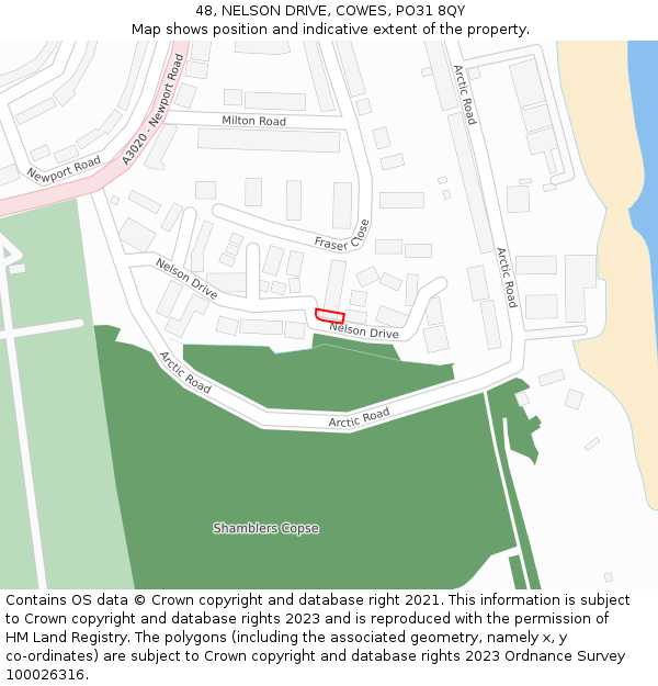 48, NELSON DRIVE, COWES, PO31 8QY: Location map and indicative extent of plot