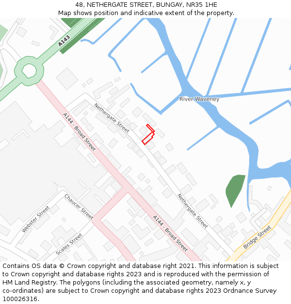 48, NETHERGATE STREET, BUNGAY, NR35 1HE: Location map and indicative extent of plot