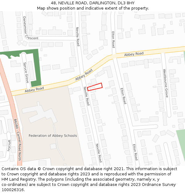 48, NEVILLE ROAD, DARLINGTON, DL3 8HY: Location map and indicative extent of plot