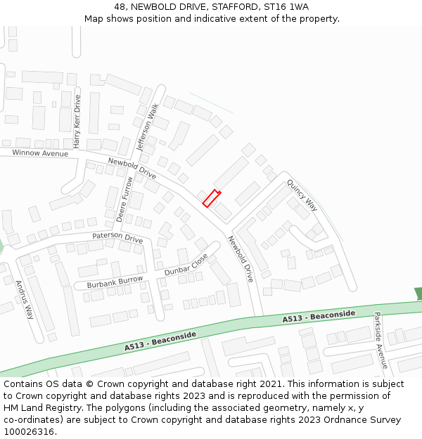 48, NEWBOLD DRIVE, STAFFORD, ST16 1WA: Location map and indicative extent of plot