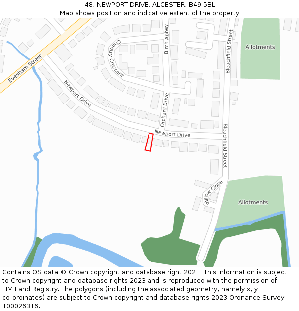 48, NEWPORT DRIVE, ALCESTER, B49 5BL: Location map and indicative extent of plot