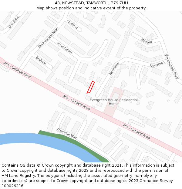48, NEWSTEAD, TAMWORTH, B79 7UU: Location map and indicative extent of plot