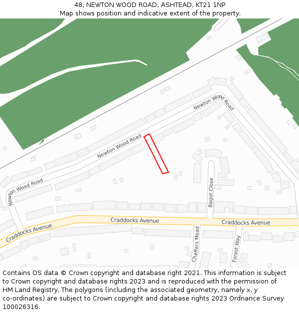 48, NEWTON WOOD ROAD, ASHTEAD, KT21 1NP: Location map and indicative extent of plot