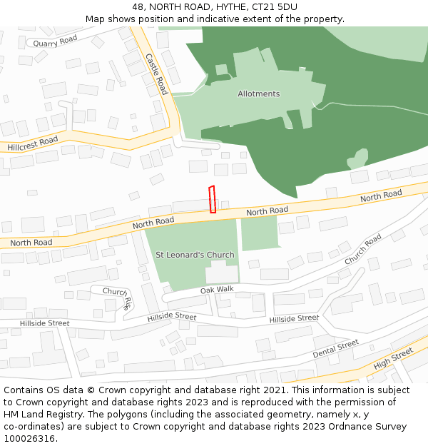 48, NORTH ROAD, HYTHE, CT21 5DU: Location map and indicative extent of plot