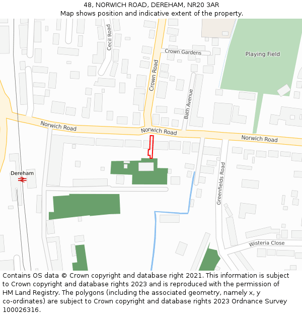 48, NORWICH ROAD, DEREHAM, NR20 3AR: Location map and indicative extent of plot