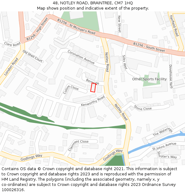 48, NOTLEY ROAD, BRAINTREE, CM7 1HQ: Location map and indicative extent of plot