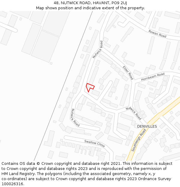 48, NUTWICK ROAD, HAVANT, PO9 2UJ: Location map and indicative extent of plot