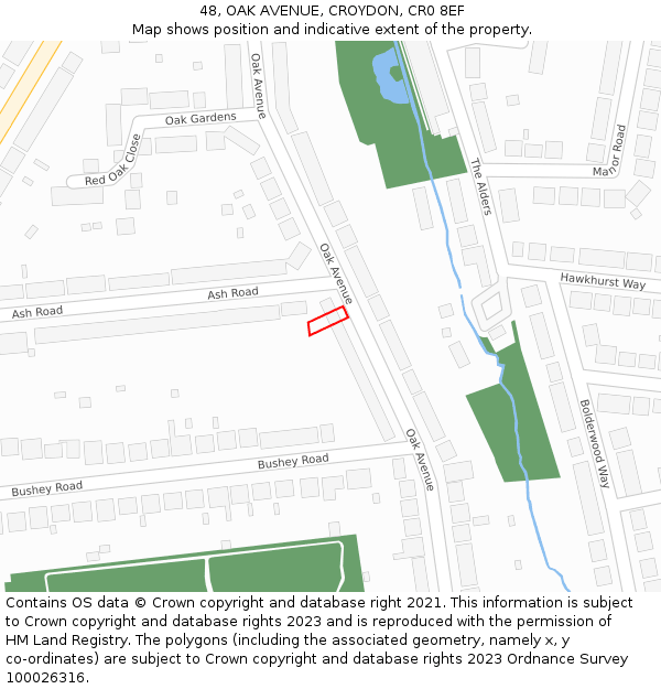 48, OAK AVENUE, CROYDON, CR0 8EF: Location map and indicative extent of plot