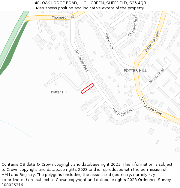 48, OAK LODGE ROAD, HIGH GREEN, SHEFFIELD, S35 4QB: Location map and indicative extent of plot