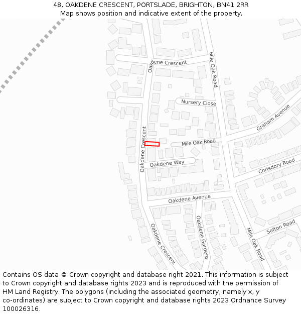 48, OAKDENE CRESCENT, PORTSLADE, BRIGHTON, BN41 2RR: Location map and indicative extent of plot