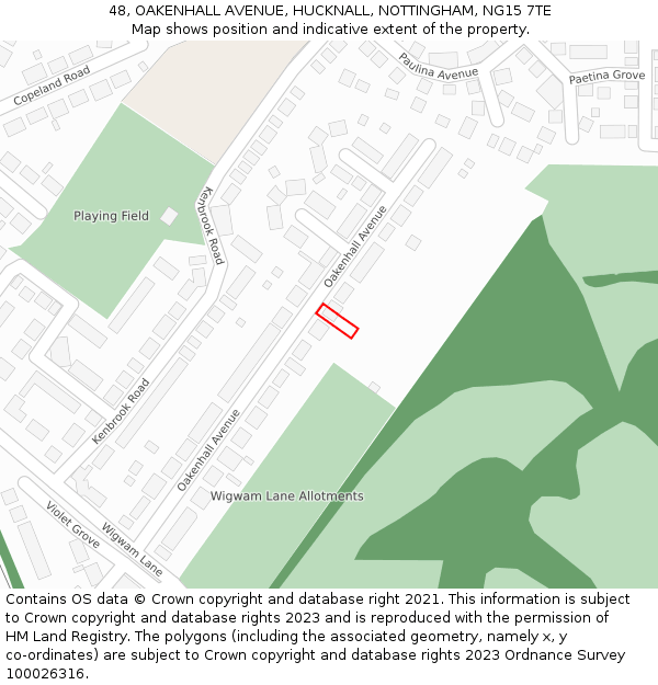 48, OAKENHALL AVENUE, HUCKNALL, NOTTINGHAM, NG15 7TE: Location map and indicative extent of plot