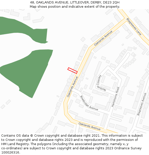 48, OAKLANDS AVENUE, LITTLEOVER, DERBY, DE23 2QH: Location map and indicative extent of plot