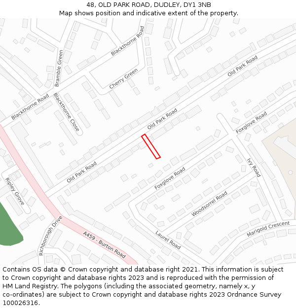 48, OLD PARK ROAD, DUDLEY, DY1 3NB: Location map and indicative extent of plot