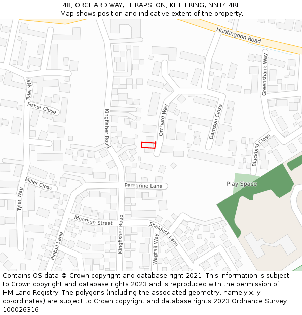 48, ORCHARD WAY, THRAPSTON, KETTERING, NN14 4RE: Location map and indicative extent of plot