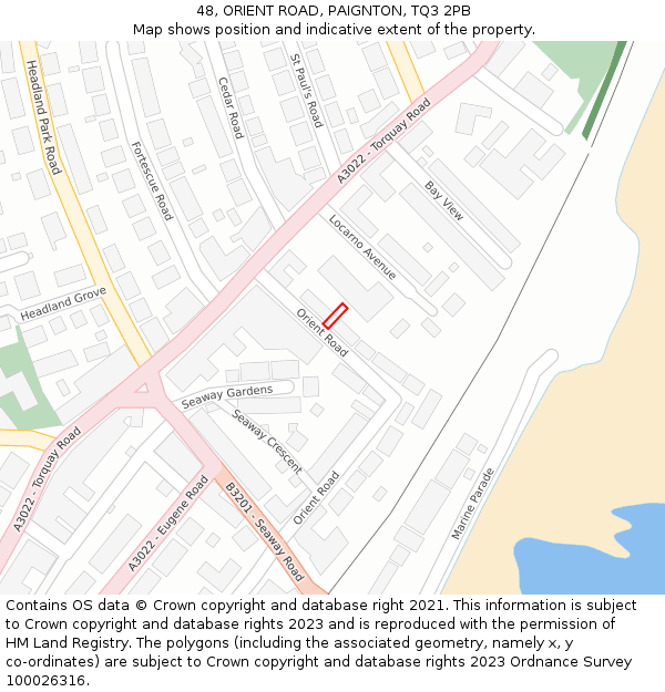 48, ORIENT ROAD, PAIGNTON, TQ3 2PB: Location map and indicative extent of plot