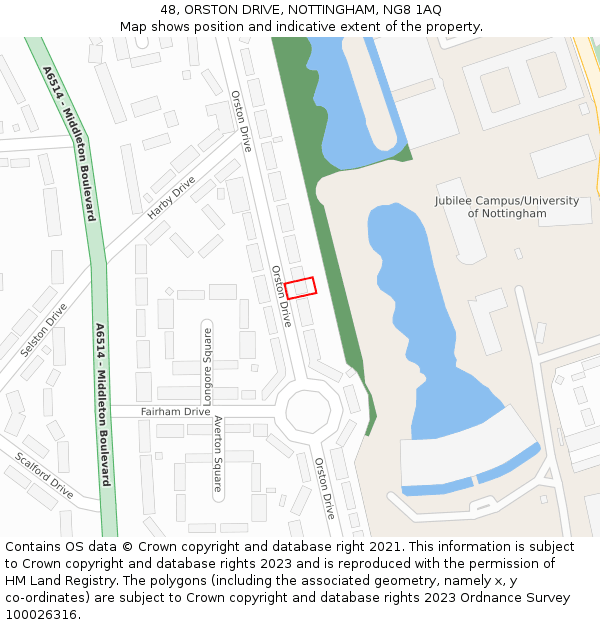 48, ORSTON DRIVE, NOTTINGHAM, NG8 1AQ: Location map and indicative extent of plot