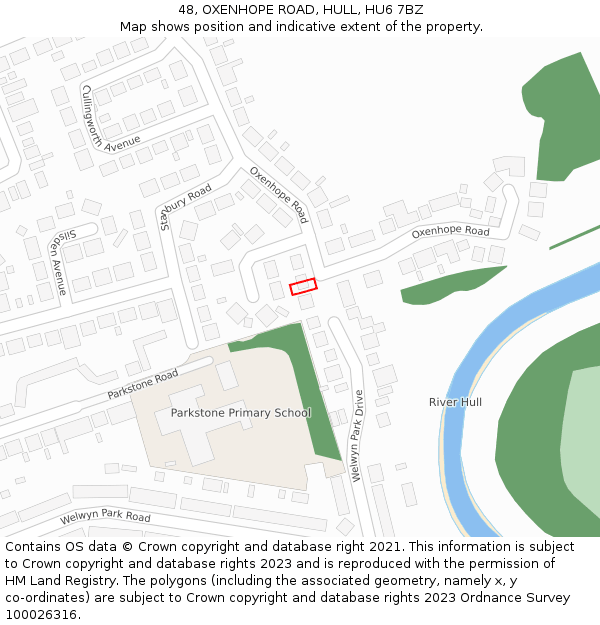 48, OXENHOPE ROAD, HULL, HU6 7BZ: Location map and indicative extent of plot