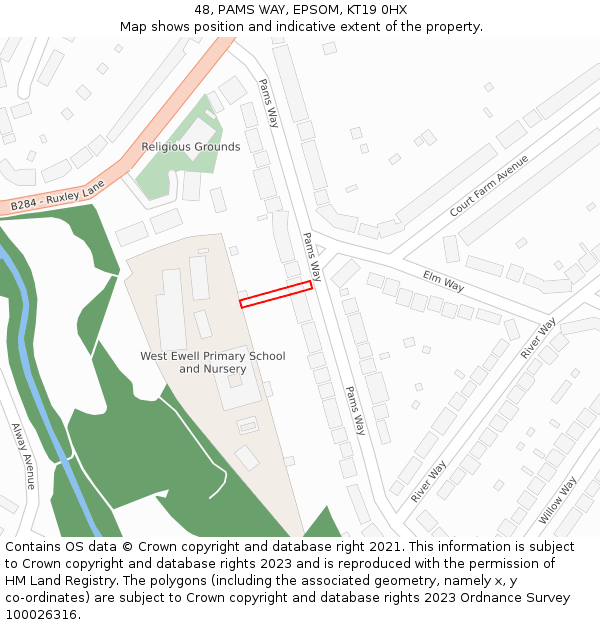 48, PAMS WAY, EPSOM, KT19 0HX: Location map and indicative extent of plot