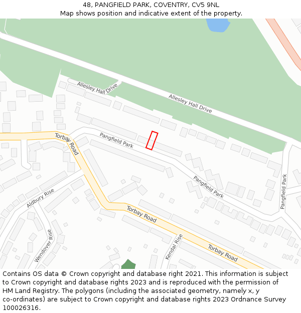 48, PANGFIELD PARK, COVENTRY, CV5 9NL: Location map and indicative extent of plot