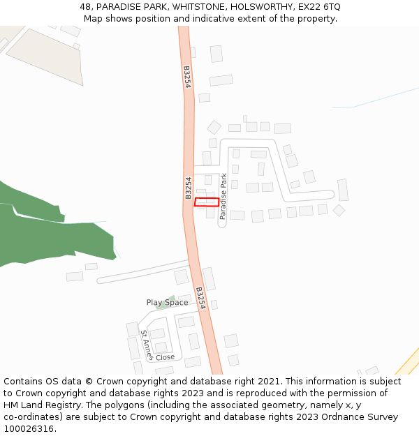 48, PARADISE PARK, WHITSTONE, HOLSWORTHY, EX22 6TQ: Location map and indicative extent of plot