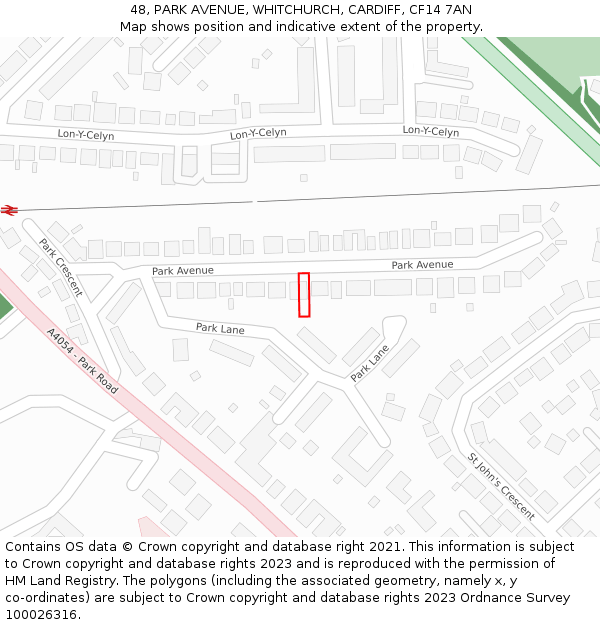 48, PARK AVENUE, WHITCHURCH, CARDIFF, CF14 7AN: Location map and indicative extent of plot