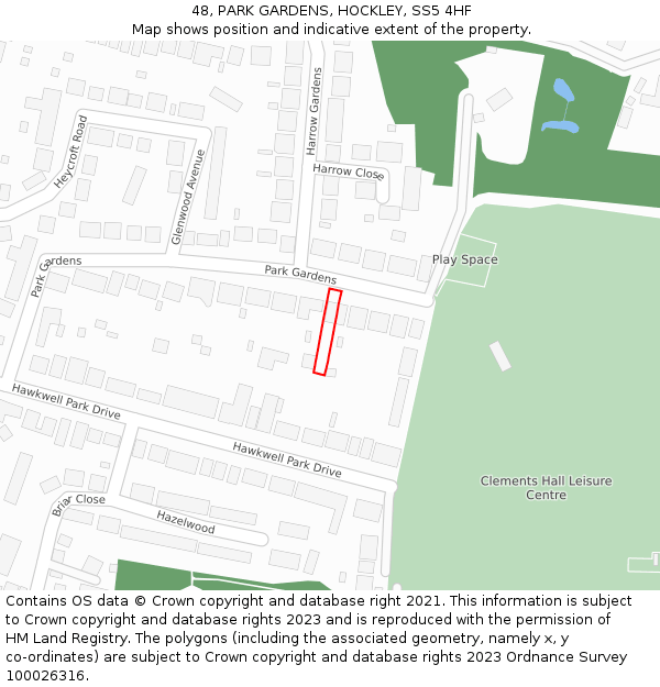 48, PARK GARDENS, HOCKLEY, SS5 4HF: Location map and indicative extent of plot