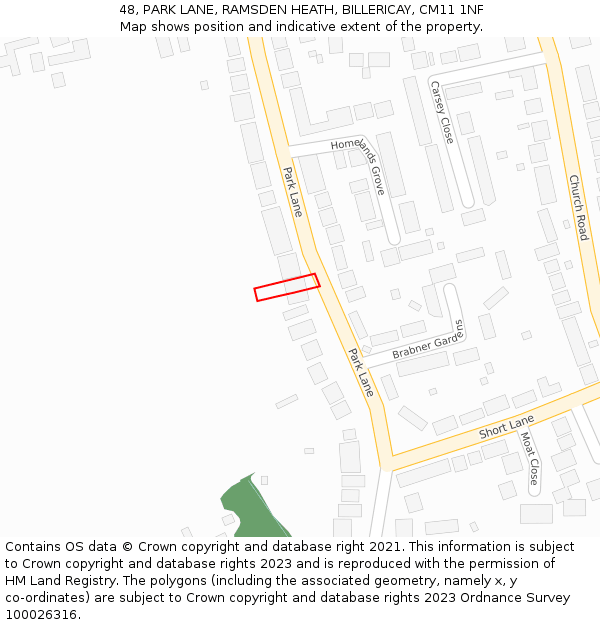 48, PARK LANE, RAMSDEN HEATH, BILLERICAY, CM11 1NF: Location map and indicative extent of plot