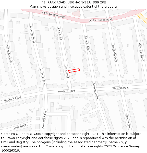 48, PARK ROAD, LEIGH-ON-SEA, SS9 2PE: Location map and indicative extent of plot