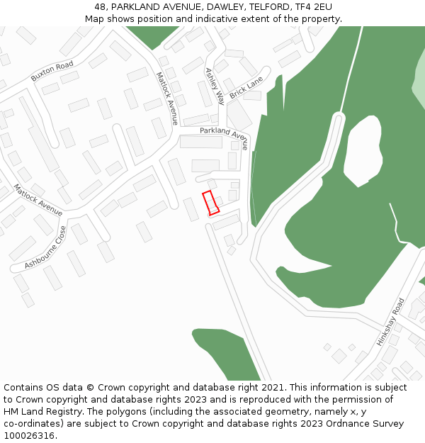 48, PARKLAND AVENUE, DAWLEY, TELFORD, TF4 2EU: Location map and indicative extent of plot