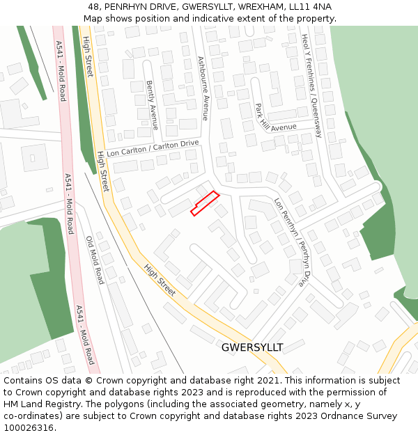48, PENRHYN DRIVE, GWERSYLLT, WREXHAM, LL11 4NA: Location map and indicative extent of plot