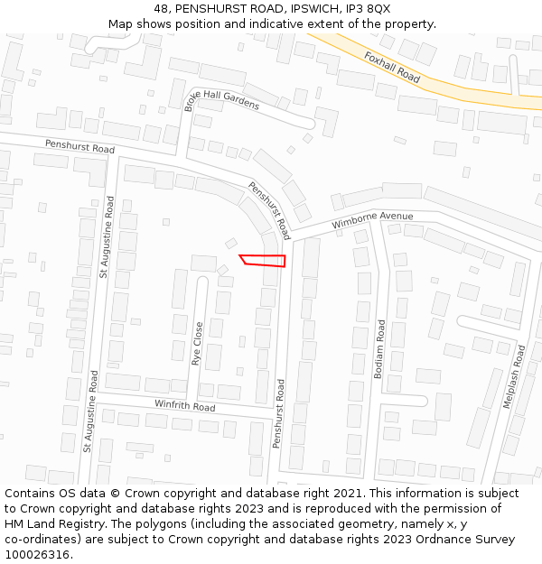 48, PENSHURST ROAD, IPSWICH, IP3 8QX: Location map and indicative extent of plot