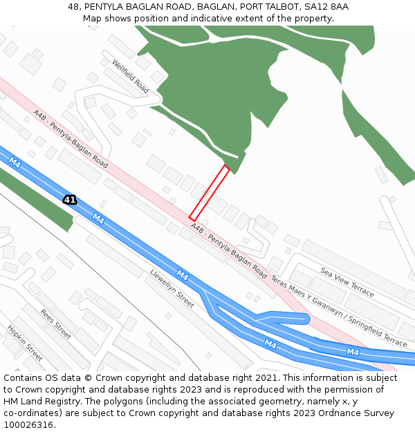 48, PENTYLA BAGLAN ROAD, BAGLAN, PORT TALBOT, SA12 8AA: Location map and indicative extent of plot