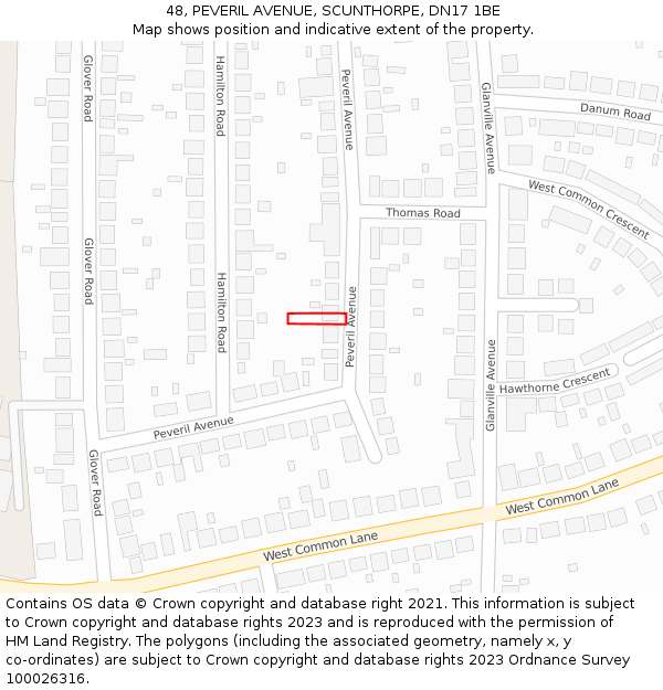 48, PEVERIL AVENUE, SCUNTHORPE, DN17 1BE: Location map and indicative extent of plot