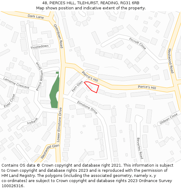 48, PIERCES HILL, TILEHURST, READING, RG31 6RB: Location map and indicative extent of plot