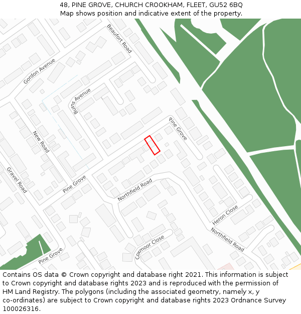 48, PINE GROVE, CHURCH CROOKHAM, FLEET, GU52 6BQ: Location map and indicative extent of plot