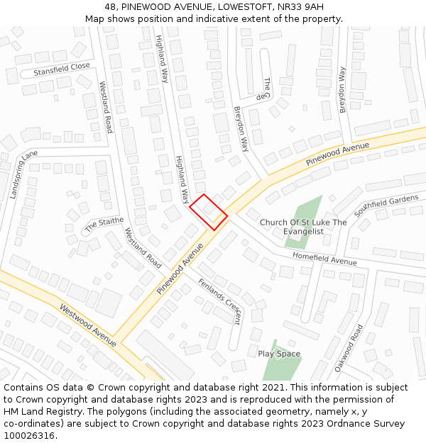 48, PINEWOOD AVENUE, LOWESTOFT, NR33 9AH: Location map and indicative extent of plot