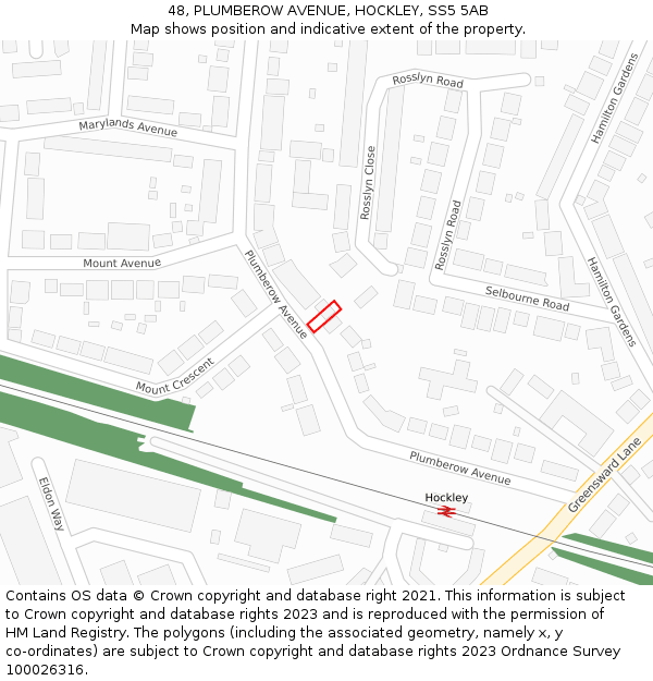 48, PLUMBEROW AVENUE, HOCKLEY, SS5 5AB: Location map and indicative extent of plot