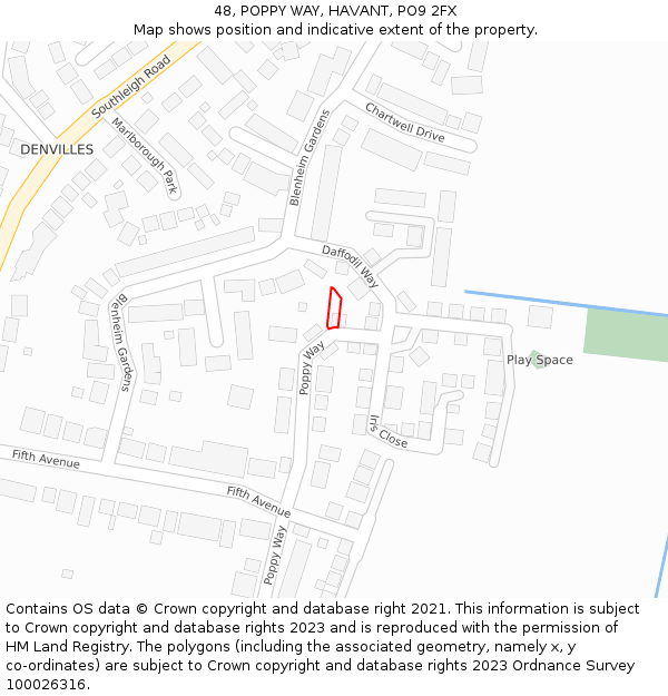 48, POPPY WAY, HAVANT, PO9 2FX: Location map and indicative extent of plot
