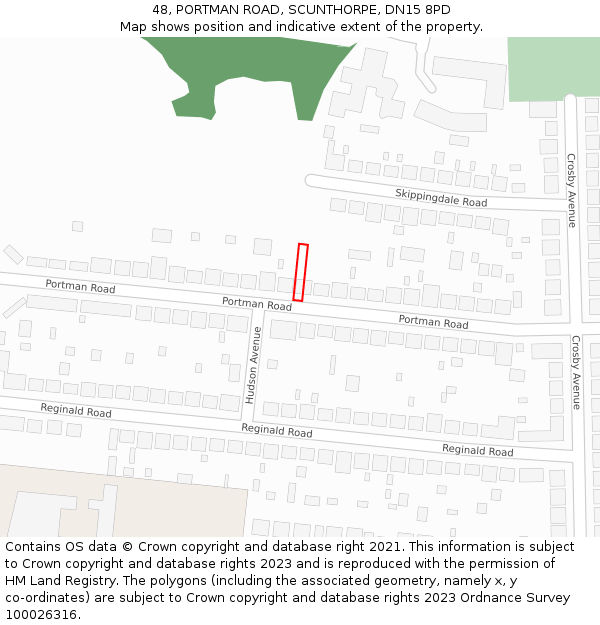 48, PORTMAN ROAD, SCUNTHORPE, DN15 8PD: Location map and indicative extent of plot