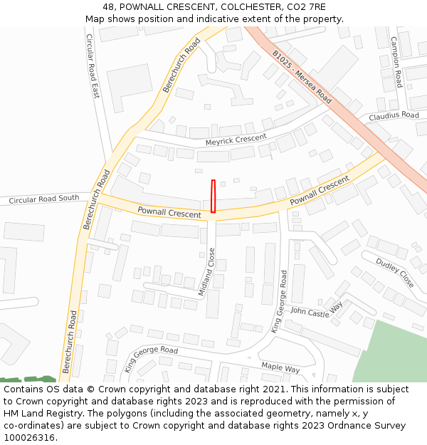 48, POWNALL CRESCENT, COLCHESTER, CO2 7RE: Location map and indicative extent of plot