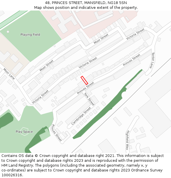 48, PRINCES STREET, MANSFIELD, NG18 5SN: Location map and indicative extent of plot