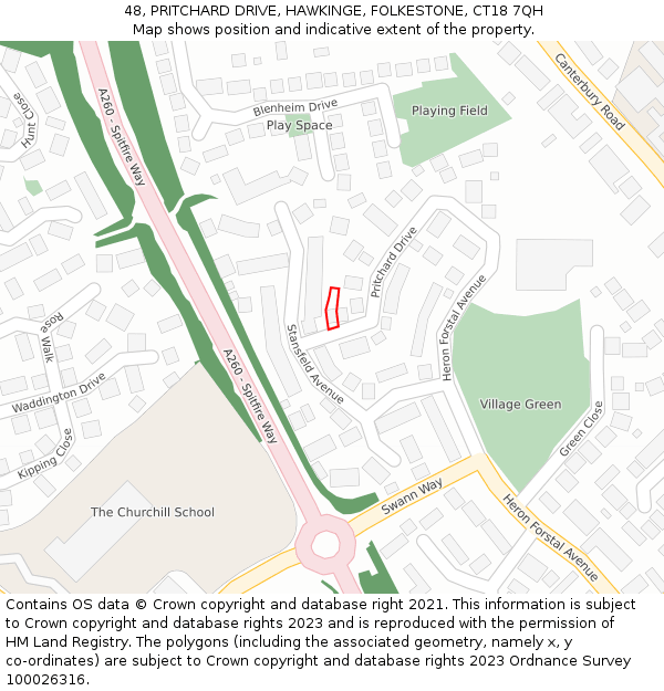 48, PRITCHARD DRIVE, HAWKINGE, FOLKESTONE, CT18 7QH: Location map and indicative extent of plot