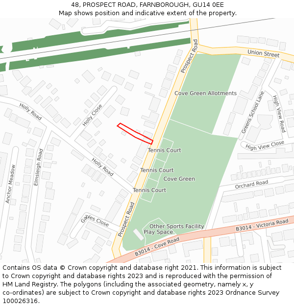 48, PROSPECT ROAD, FARNBOROUGH, GU14 0EE: Location map and indicative extent of plot