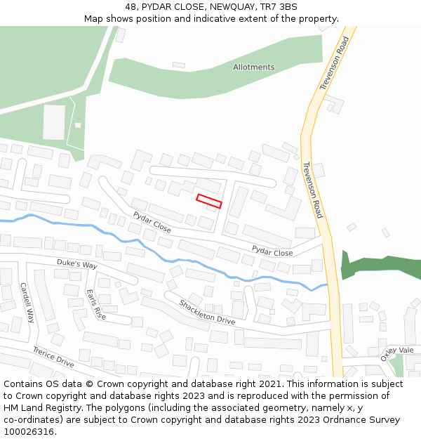 48, PYDAR CLOSE, NEWQUAY, TR7 3BS: Location map and indicative extent of plot