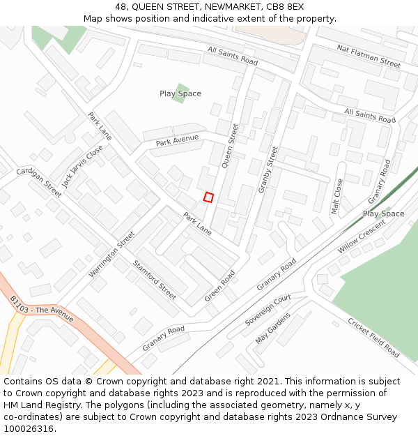 48, QUEEN STREET, NEWMARKET, CB8 8EX: Location map and indicative extent of plot