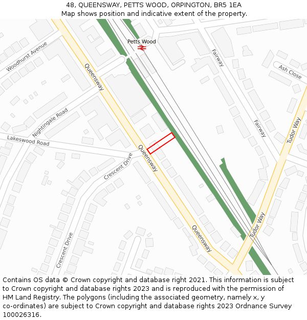 48, QUEENSWAY, PETTS WOOD, ORPINGTON, BR5 1EA: Location map and indicative extent of plot
