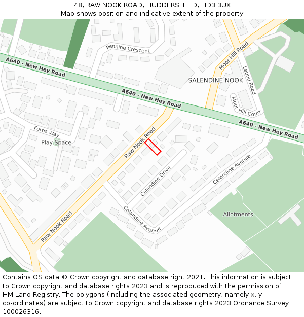 48, RAW NOOK ROAD, HUDDERSFIELD, HD3 3UX: Location map and indicative extent of plot