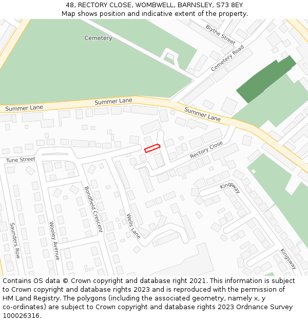 48, RECTORY CLOSE, WOMBWELL, BARNSLEY, S73 8EY: Location map and indicative extent of plot
